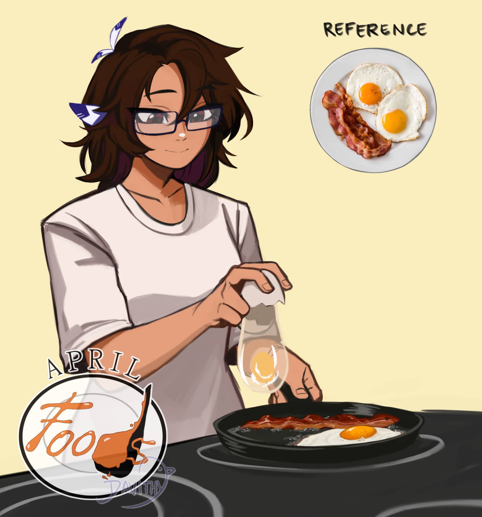 Drawing of my character Daisey eating breakfast - eggs and bacon